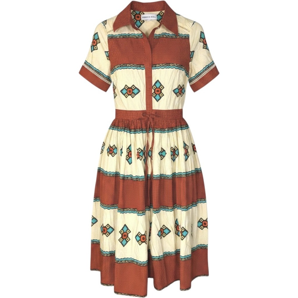 Anthro Hunter Bell Midi Dress Women 4 Rue Diana Southwest Geo Aztec Orange Brown